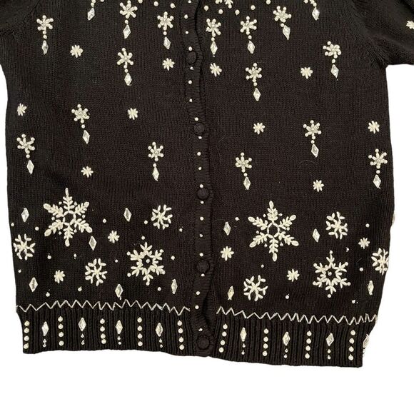 Christmas Cardigan Button Up Sweater Pearls Beads Embroidery Snowflakes Womens S - Picture 3 of 8